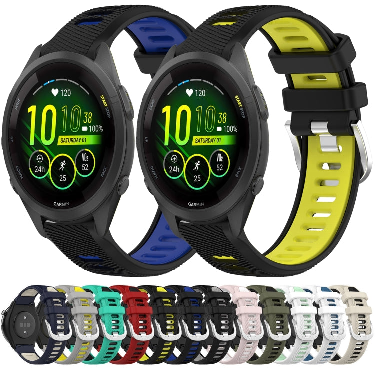 For Garmin Forerunner 265S Music 18mm Sports Two-Color Steel Buckle Silicone Watch Band(Lake Blue+Black) - Smart Wear by PMC TechLife | Online Shopping South Africa | PMC TechLife