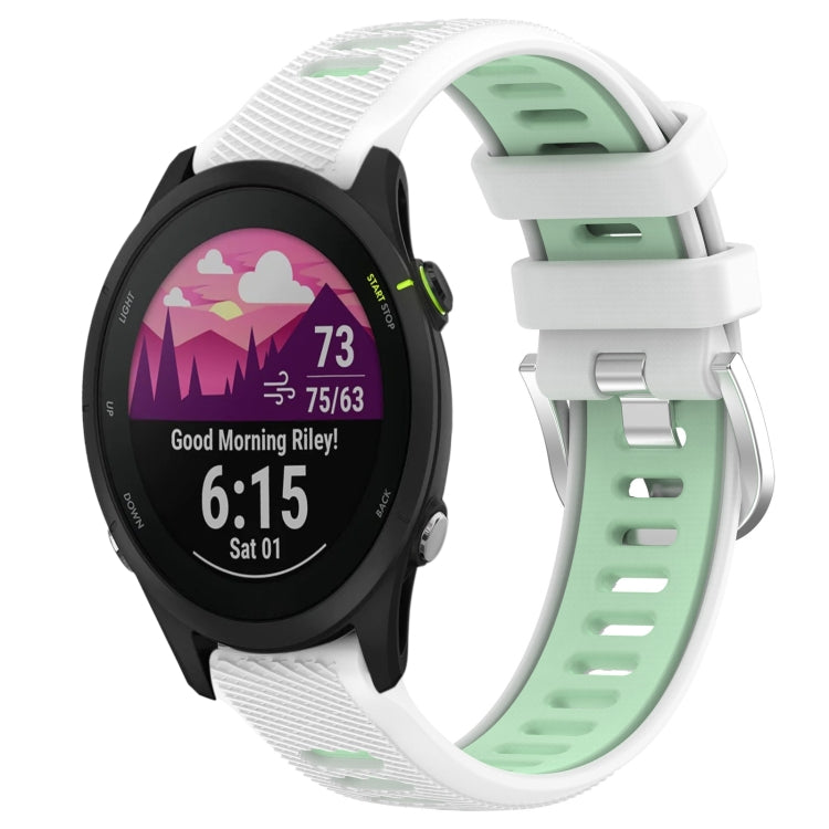 For Garmin Forerunner 255S Music 18mm Sports Two-Color Steel Buckle Silicone Watch Band(White+Teal) - Smart Wear by PMC TechLife | Online Shopping South Africa | PMC TechLife