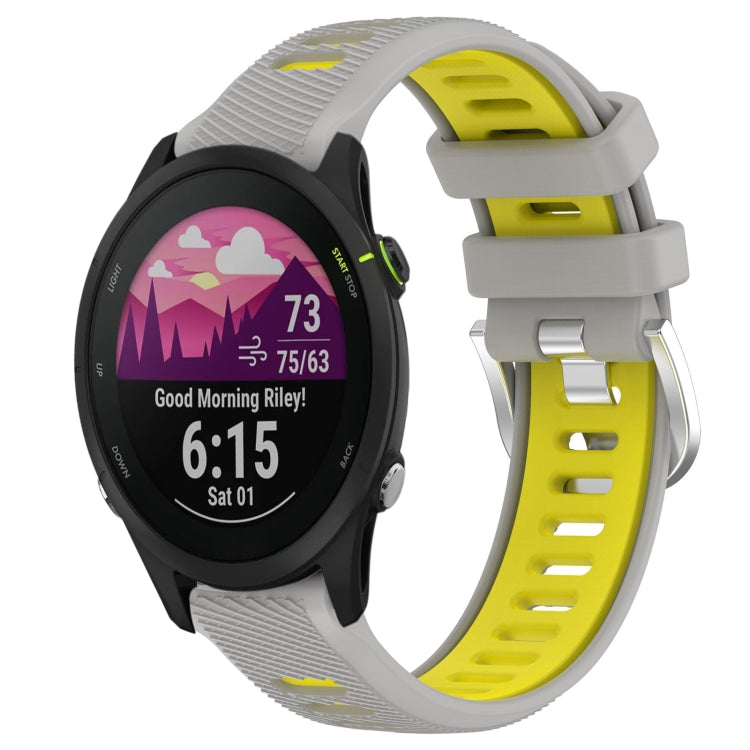For Garmin Forerunner 255S Music 18mm Sports Two-Color Steel Buckle Silicone Watch Band(Grey+Yellow) - Smart Wear by PMC TechLife | Online Shopping South Africa | PMC TechLife