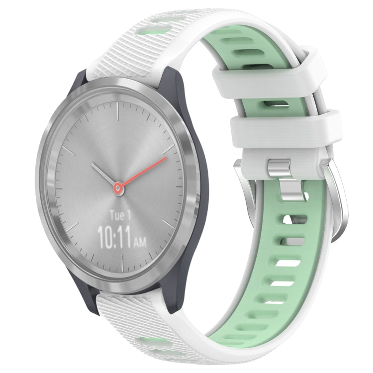 For Garmin Vivomove 3S 18mm Sports Two-Color Steel Buckle Silicone Watch Band(White+Teal) -  by PMC Jewellery | Online Shopping South Africa | PMC Jewellery