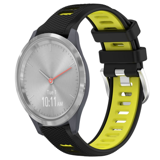 For Garmin Vivomove 3S 18mm Sports Two-Color Steel Buckle Silicone Watch Band(Black+Lime Green) - Smart Wear by PMC Jewellery | Online Shopping South Africa | PMC Jewellery