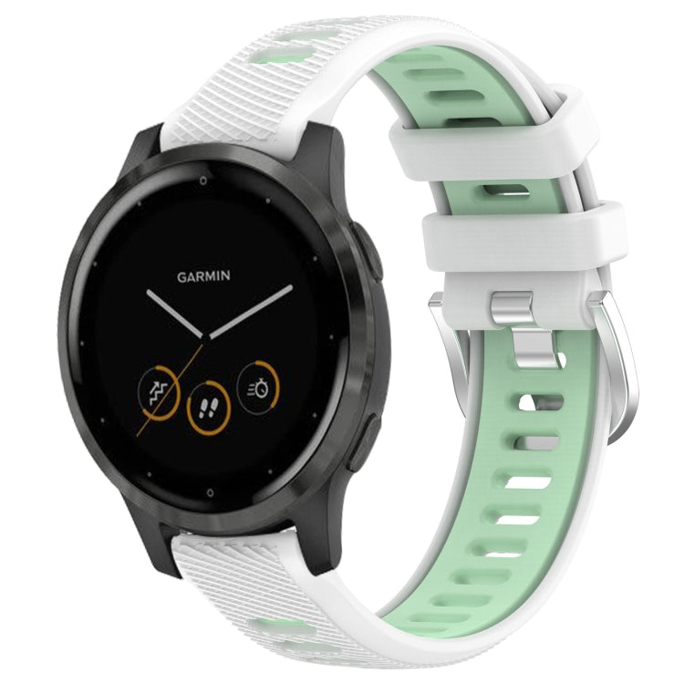 For Garmin Vivoactive 4S 18mm Sports Two-Color Steel Buckle Silicone Watch Band(White+Teal) - Smart Wear by PMC TechLife | Online Shopping South Africa | PMC TechLife