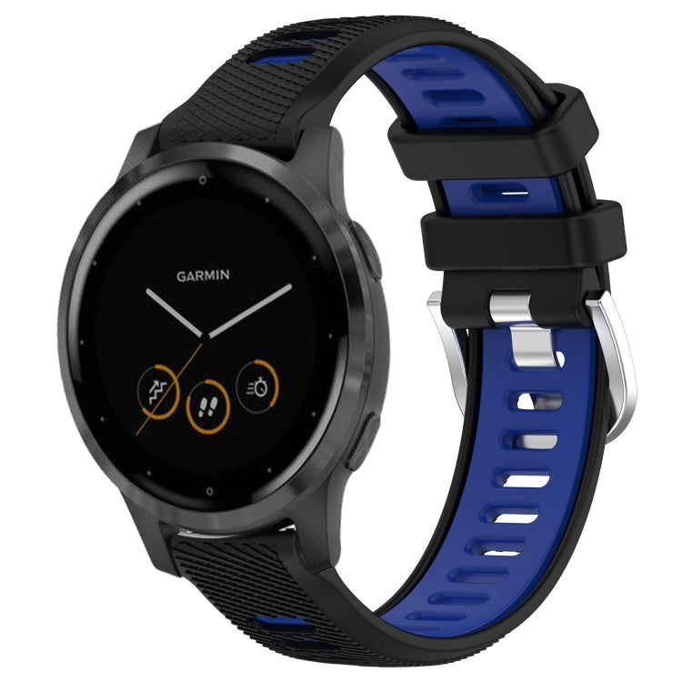 For Garmin Vivoactive 4S 18mm Sports Two-Color Steel Buckle Silicone Watch Band(Black+Blue) - Smart Wear by PMC Jewellery | Online Shopping South Africa | PMC Jewellery