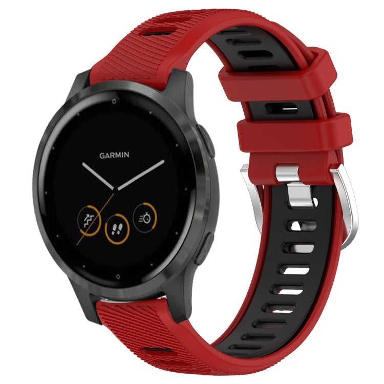 For Garmin Vivoactive 4S 18mm Sports Two-Color Steel Buckle Silicone Watch Band(Red+Black) - Smart Wear by PMC TechLife | Online Shopping South Africa | PMC TechLife