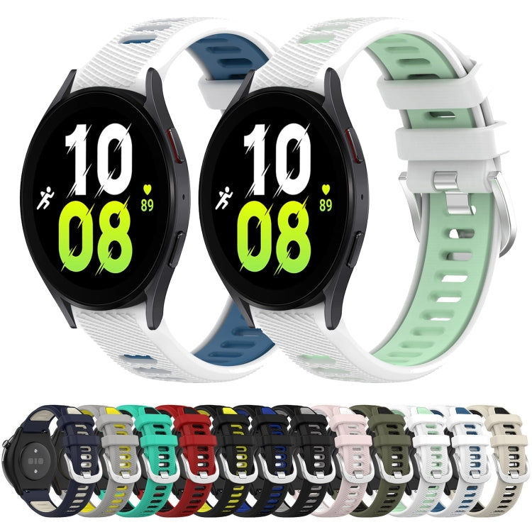 For Samsung Galaxy Watch5 44mm 20mm Sports Two-Color Steel Buckle Silicone Watch Band(White+Teal) - Smart Wear by PMC TechLife | Online Shopping South Africa | PMC TechLife