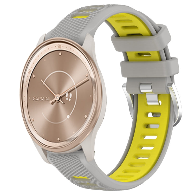 For Garmin move Trend 20mm Sports Two-Color Steel Buckle Silicone Watch Band(Grey+Yellow) - Smart Wear by PMC TechLife | Online Shopping South Africa | PMC TechLife