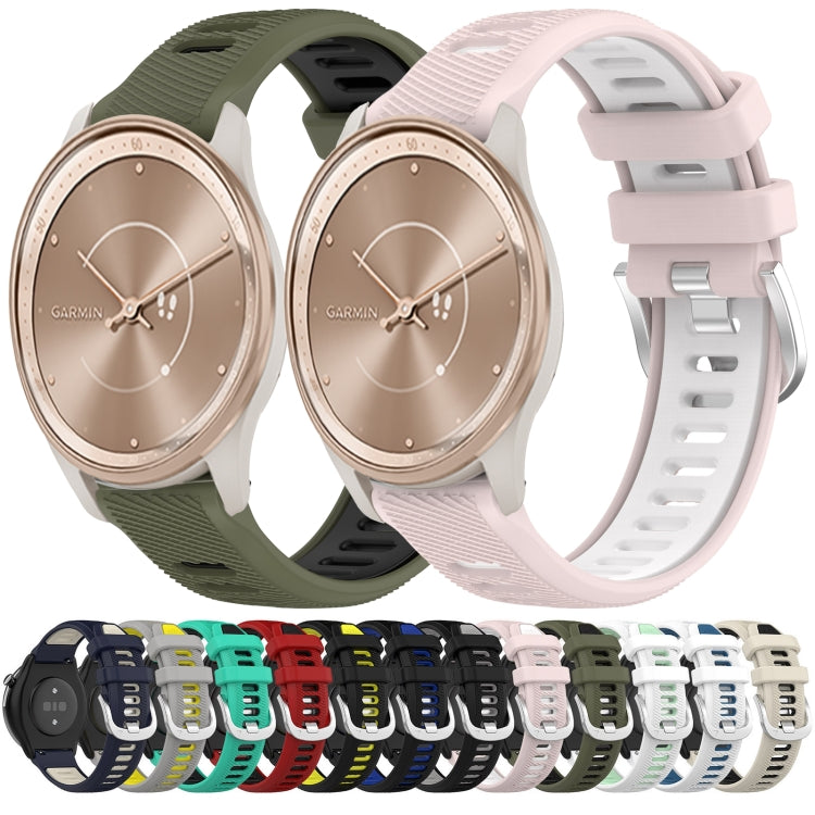 For Garmin VivoMove Style 20mm Sports Two-Color Steel Buckle Silicone Watch Band(Starlight+Black) - Smart Wear by PMC TechLife | Online Shopping South Africa | PMC TechLife
