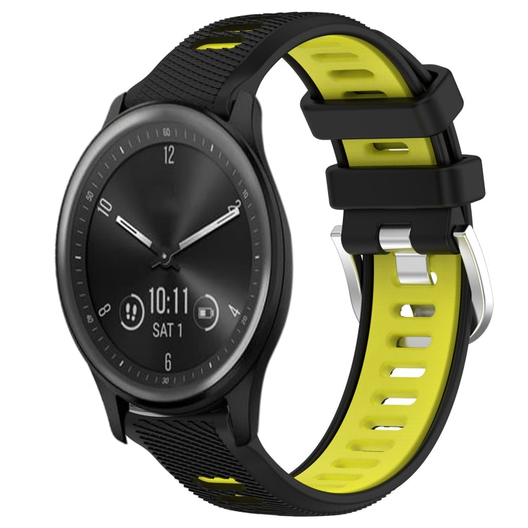 For Garmin Vivomove Sport 20mm Sports Two-Color Steel Buckle Silicone Watch Band(Black+Lime Green) - Smart Wear by PMC TechLife | Online Shopping South Africa | PMC TechLife