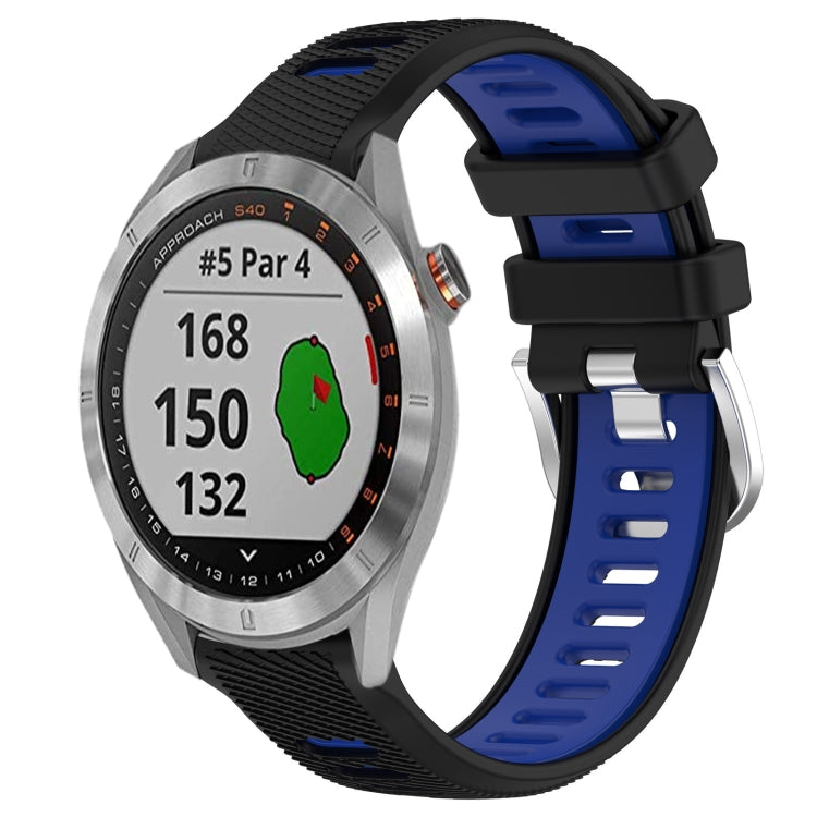 For Garmin Approach S40 20mm Sports Two-Color Steel Buckle Silicone Watch Band(Black+Blue) -  by PMC Jewellery | Online Shopping South Africa | PMC Jewellery