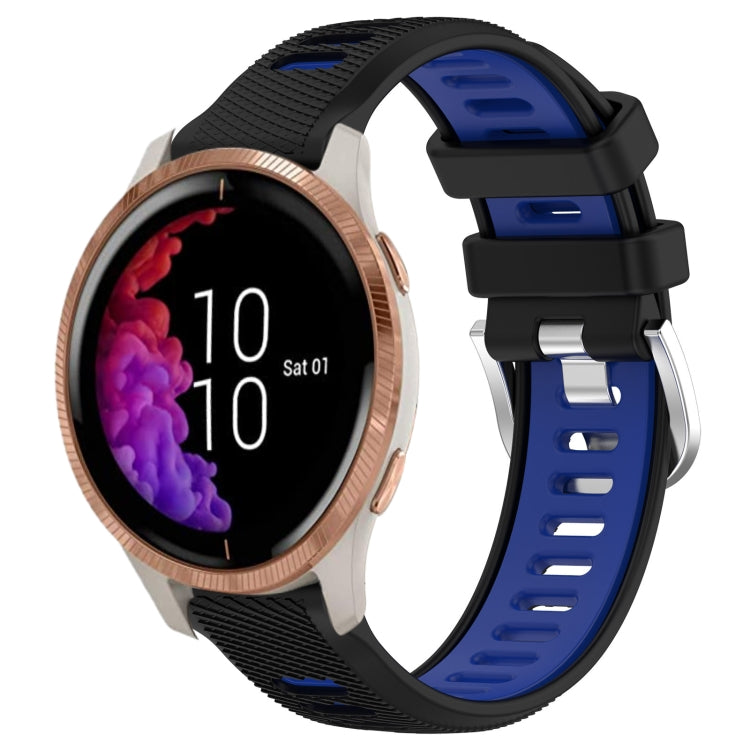 For Garmin Venu 20mm Sports Two-Color Steel Buckle Silicone Watch Band(Black+Blue) - Smart Wear by PMC TechLife | Online Shopping South Africa | PMC TechLife