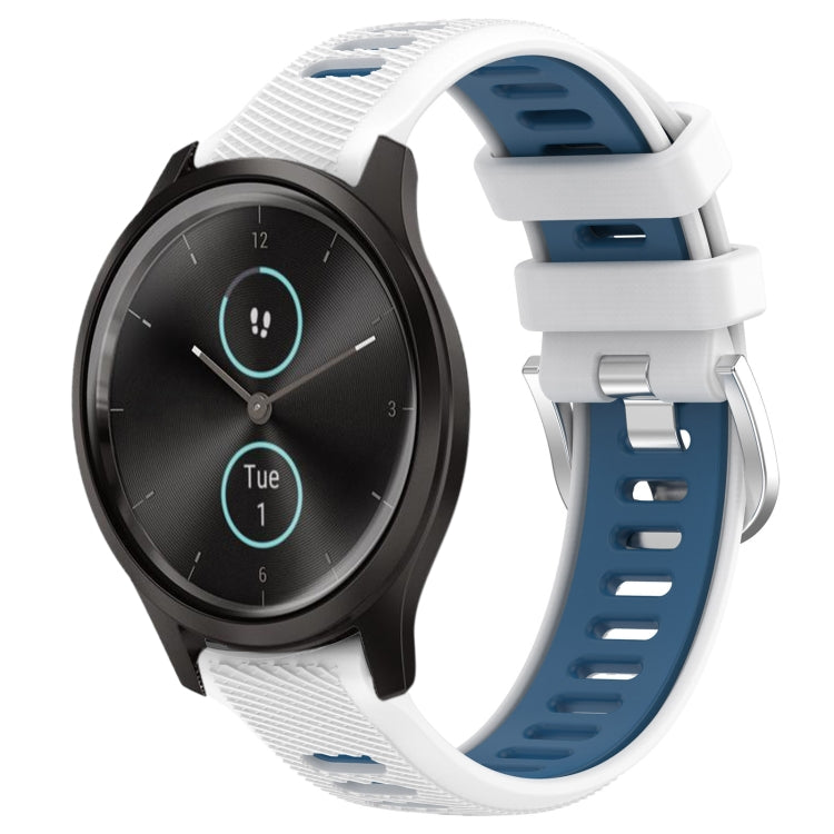 For Garmin VivoMove Style 20mm Sports Two-Color Steel Buckle Silicone Watch Band(White+Blue) - Smart Wear by PMC TechLife | Online Shopping South Africa | PMC TechLife