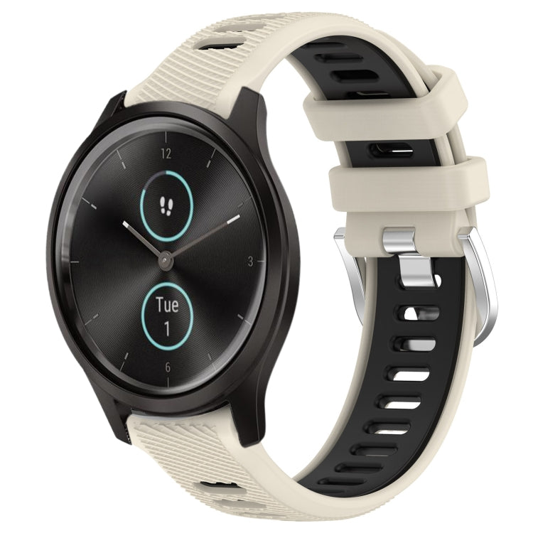 For Garmin VivoMove Style 20mm Sports Two-Color Steel Buckle Silicone Watch Band(Starlight+Black) - Smart Wear by PMC TechLife | Online Shopping South Africa | PMC TechLife