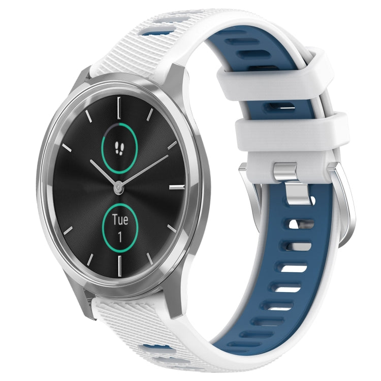 For Garmin VivoMove Luxe 20mm Sports Two-Color Steel Buckle Silicone Watch Band(White+Blue) - Smart Wear by PMC Jewellery | Online Shopping South Africa | PMC Jewellery