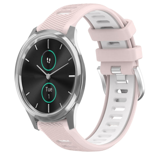 For Garmin VivoMove Luxe 20mm Sports Two-Color Steel Buckle Silicone Watch Band(Pink+White) - Smart Wear by PMC Jewellery | Online Shopping South Africa | PMC Jewellery