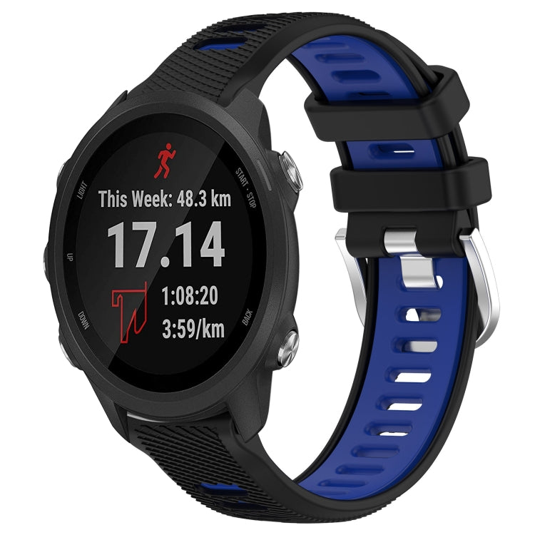 For Garmin Forerunner 245 20mm Sports Two-Color Steel Buckle Silicone Watch Band(Black+Blue) - Smart Wear by PMC TechLife | Online Shopping South Africa | PMC TechLife