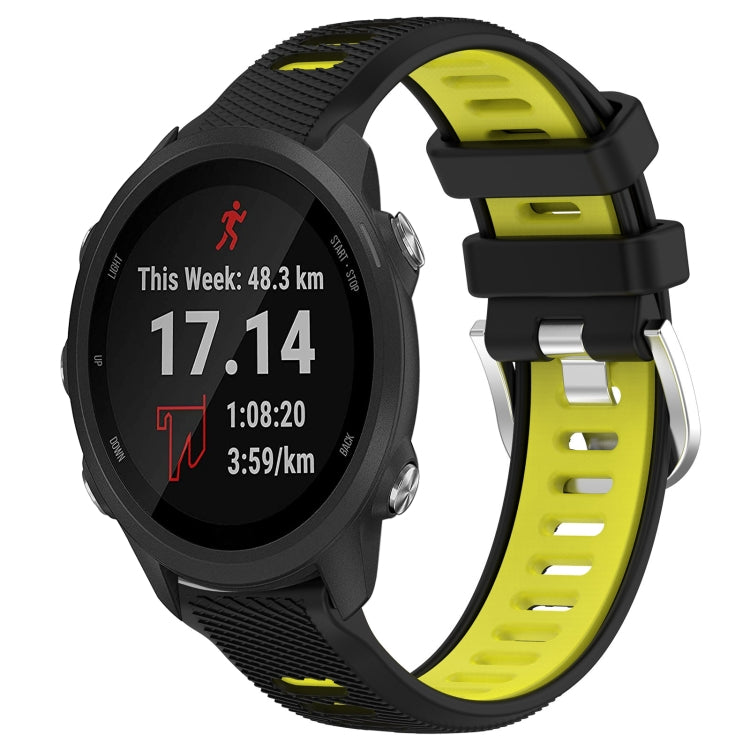 For Garmin Forerunner 245 20mm Sports Two-Color Steel Buckle Silicone Watch Band(Black+Lime Green) - Smart Wear by PMC TechLife | Online Shopping South Africa | PMC TechLife