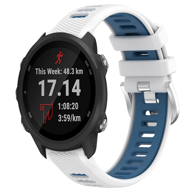For Garmin Forerunner 245 Music 20mm Sports Two-Color Steel Buckle Silicone Watch Band(White+Blue) - Smart Wear by PMC TechLife | Online Shopping South Africa | PMC TechLife