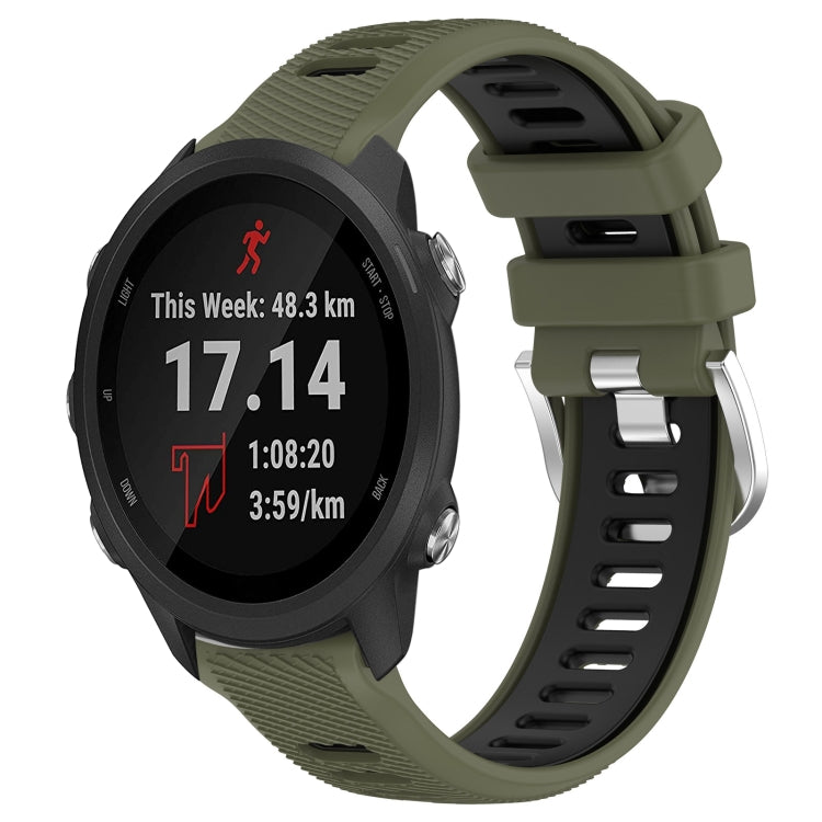 For Garmin Forerunner 245 Music 20mm Sports Two-Color Steel Buckle Silicone Watch Band(Army Green+Black) - Smart Wear by PMC TechLife | Online Shopping South Africa | PMC TechLife