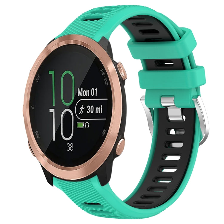 For Garmin Forerunner 645 20mm Sports Two-Color Steel Buckle Silicone Watch Band(Lake Blue+Black) - Smart Wear by PMC TechLife | Online Shopping South Africa | PMC TechLife