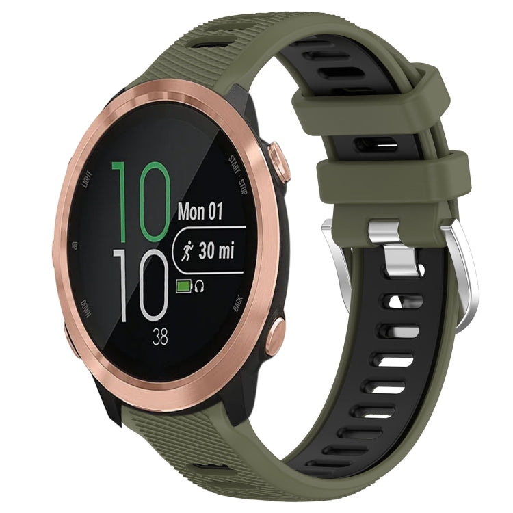 For Garmin Forerunner 645 Music 20mm Sports Two-Color Steel Buckle Silicone Watch Band(Army Green+Black) - Smart Wear by PMC TechLife | Online Shopping South Africa | PMC TechLife