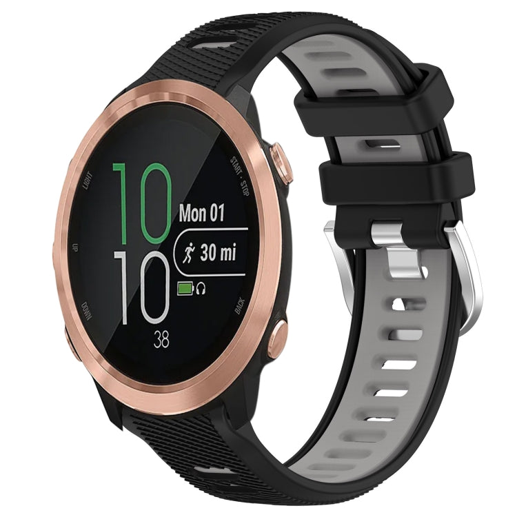 For Garmin Forerunner 645 Music 20mm Sports Two-Color Steel Buckle Silicone Watch Band(Black+Grey) - Smart Wear by PMC TechLife | Online Shopping South Africa | PMC TechLife