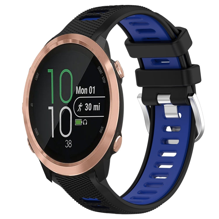 For Garmin Forerunner 645 Music 20mm Sports Two-Color Steel Buckle Silicone Watch Band(Black+Blue) - Smart Wear by PMC TechLife | Online Shopping South Africa | PMC TechLife