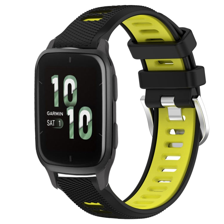 For Garmin Forerunner Sq2 20mm Sports Two-Color Steel Buckle Silicone Watch Band(Black+Lime Green) - Smart Wear by PMC TechLife | Online Shopping South Africa | PMC TechLife