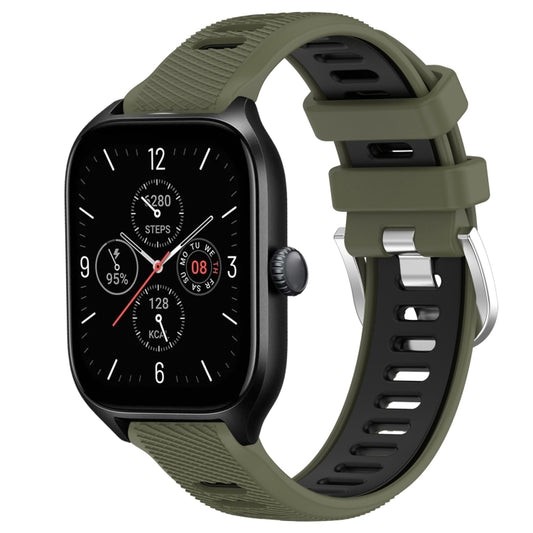 For Amazfit GTS 4 22mm Cross Texture Two Color Silicone Steel Buckle Watch Band(Army Green+Black) - Smart Wear by PMC Jewellery | Online Shopping South Africa | PMC Jewellery