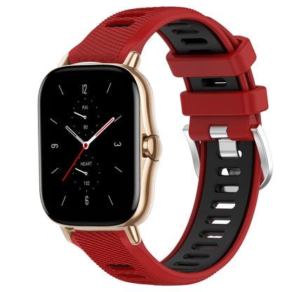 For Amazfit GTS 2 22mm Cross Texture Two Color Silicone Steel Buckle Watch Band(Red+Black) - Smart Wear by PMC Jewellery | Online Shopping South Africa | PMC Jewellery