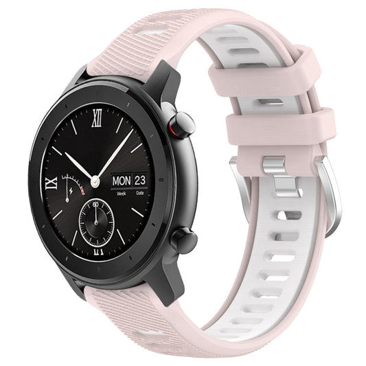 For Amazfit GTR 42mm 22mm Cross Texture Two Color Silicone Steel Buckle Watch Band(Pink+White) -  by PMC Jewellery | Online Shopping South Africa | PMC Jewellery