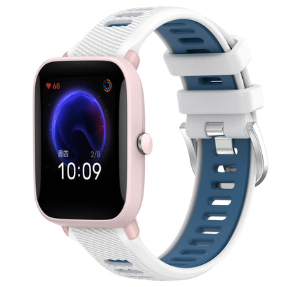 For Amazfit Pop Pro 22mm Cross Texture Two Color Silicone Steel Buckle Watch Band(White+Blue) - Smart Wear by PMC Jewellery | Online Shopping South Africa | PMC Jewellery