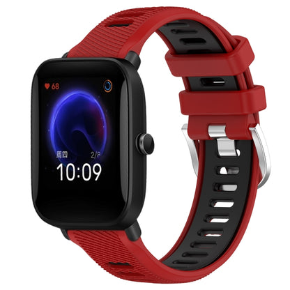 For Amazfit Pop 22mm Cross Texture Two Color Silicone Steel Buckle Watch Band(Red+Black) - Smart Wear by PMC Jewellery | Online Shopping South Africa | PMC Jewellery