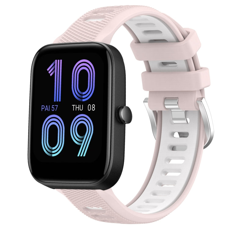 For Amazfit Bip 3 22mm Cross Texture Two Color Silicone Steel Buckle Watch Band(Pink+White) -  by PMC Jewellery | Online Shopping South Africa | PMC Jewellery