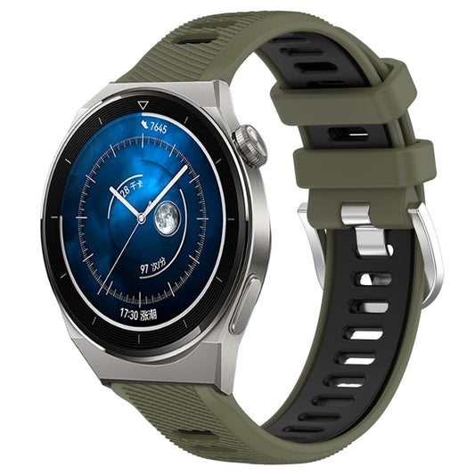 For Huawei Watch GT3 Pro 43mm 20mm Sports Two-Color Steel Buckle Silicone Watch Band(Army Green+Black) - Smart Wear by PMC Jewellery | Online Shopping South Africa | PMC Jewellery