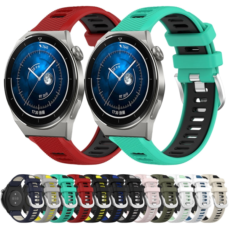 For Huawei Watch 2 20mm Sports Two-Color Steel Buckle Silicone Watch Band(White+Teal) - Smart Wear by PMC TechLife | Online Shopping South Africa | PMC TechLife