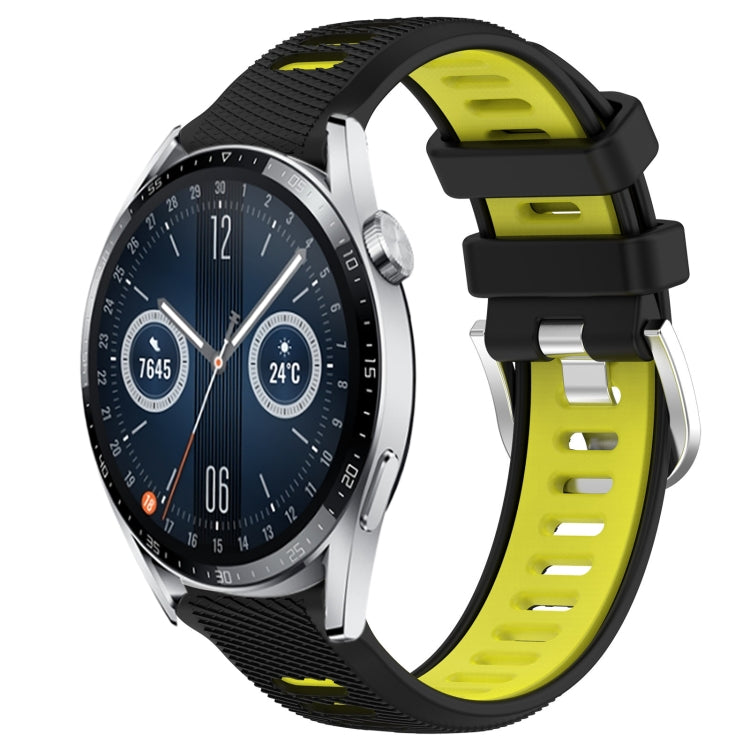 For Huawei Watch GT3 42mm 20mm Sports Two-Color Steel Buckle Silicone Watch Band(Black+Lime Green) - Smart Wear by PMC Jewellery | Online Shopping South Africa | PMC Jewellery