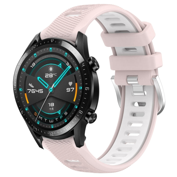 For Huawei Watch GT2 42mm 20mm Sports Two-Color Steel Buckle Silicone Watch Band(Pink+White) - Smart Wear by PMC Jewellery | Online Shopping South Africa | PMC Jewellery