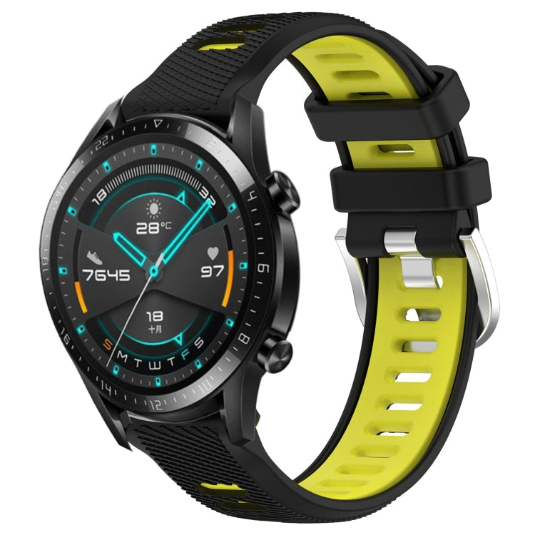 For Huawei Watch GT2 42mm 20mm Sports Two-Color Steel Buckle Silicone Watch Band(Black+Lime Green) -  by PMC Jewellery | Online Shopping South Africa | PMC Jewellery