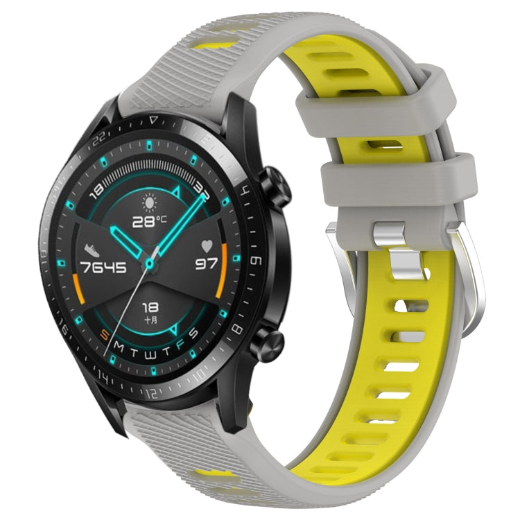 For Huawei Watch GT2 42mm 20mm Sports Two-Color Steel Buckle Silicone Watch Band(Grey+Yellow) - Smart Wear by PMC TechLife | Online Shopping South Africa | PMC TechLife