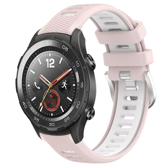 For Huawei Watch 2 20mm Sports Two-Color Steel Buckle Silicone Watch Band(Pink+White) - Smart Wear by PMC Jewellery | Online Shopping South Africa | PMC Jewellery