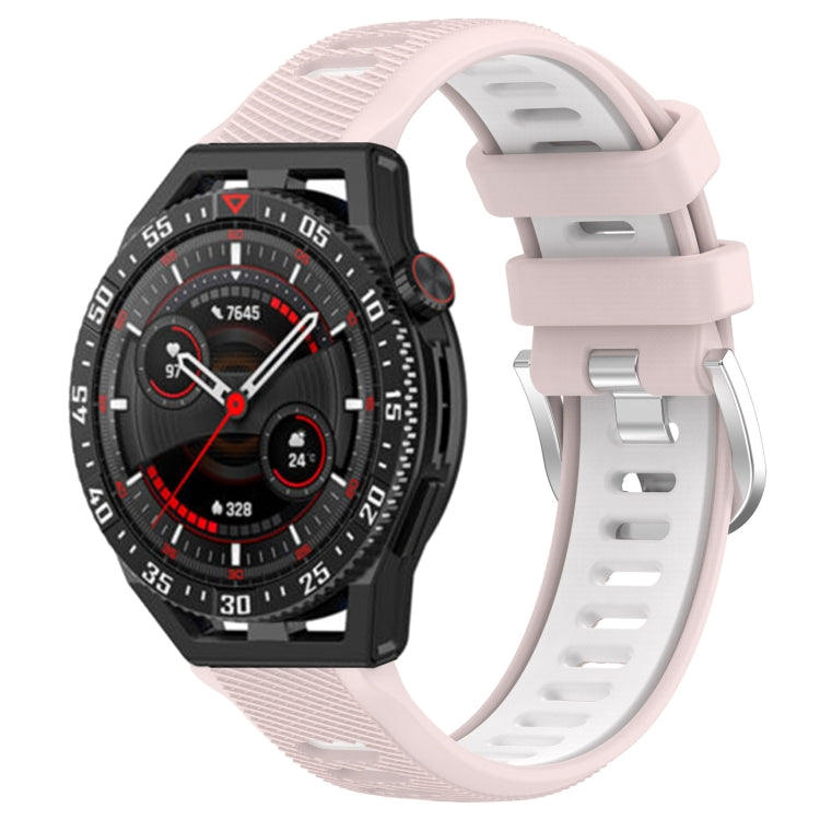 For Huawei Watch GT3 SE 22mm Sports Two-Color Steel Buckle Silicone Watch Band(Pink+White) - Smart Wear by PMC Jewellery | Online Shopping South Africa | PMC Jewellery