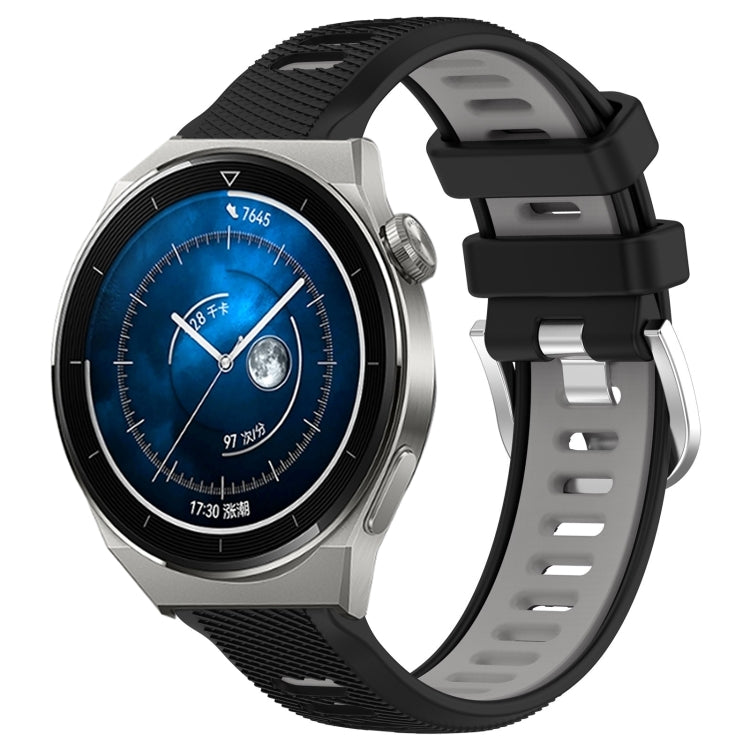 For Huawei Watch GT3 Pro 46mm 22mm Sports Two-Color Steel Buckle Silicone Watch Band(Black+Grey) - Smart Wear by PMC Jewellery | Online Shopping South Africa | PMC Jewellery