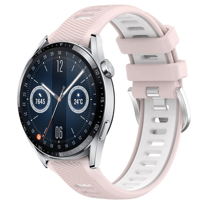 For Huawei Watch GT3 46mm 22mm Sports Two-Color Steel Buckle Silicone Watch Band(Pink+White) - Smart Wear by PMC Jewellery | Online Shopping South Africa | PMC Jewellery