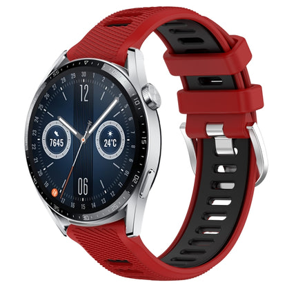 For Huawei Watch GT3 46mm 22mm Sports Two-Color Steel Buckle Silicone Watch Band(Red+Black) - Smart Wear by PMC Jewellery | Online Shopping South Africa | PMC Jewellery