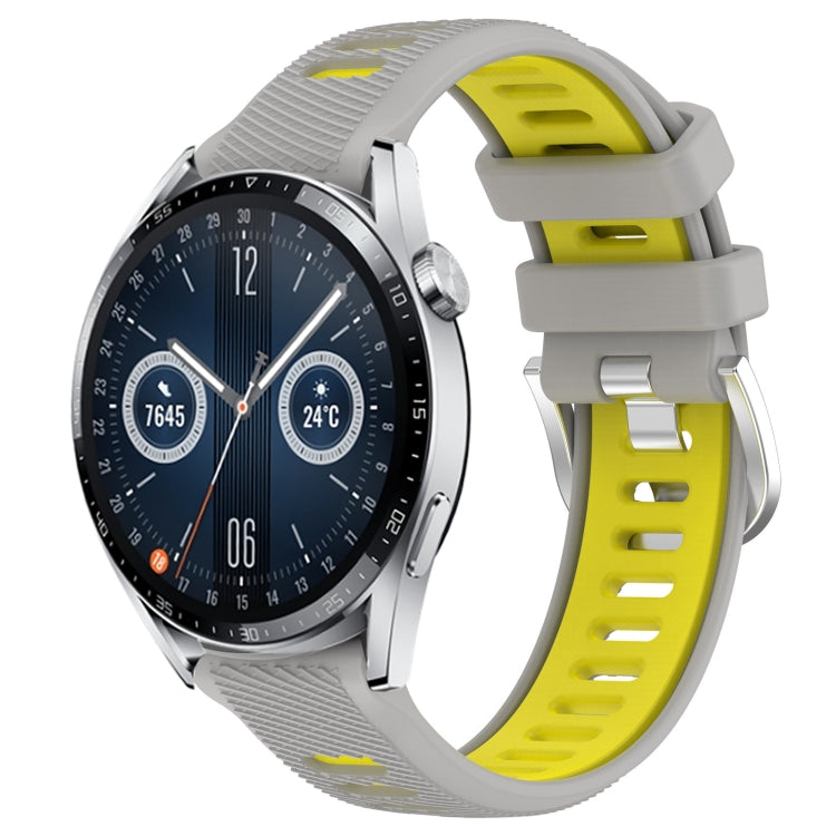 For Huawei Watch GT3 46mm 22mm Sports Two-Color Steel Buckle Silicone Watch Band(Grey+Yellow) - Smart Wear by PMC Jewellery | Online Shopping South Africa | PMC Jewellery