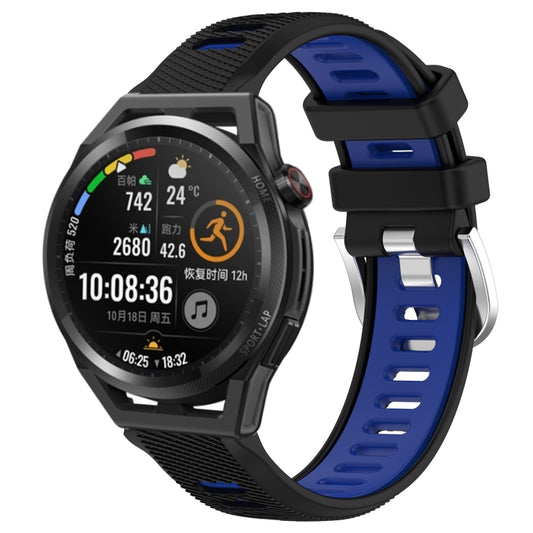 For Huawei Watch GT Runner 22mm Sports Two-Color Steel Buckle Silicone Watch Band(Black+Blue) - Smart Wear by PMC Jewellery | Online Shopping South Africa | PMC Jewellery