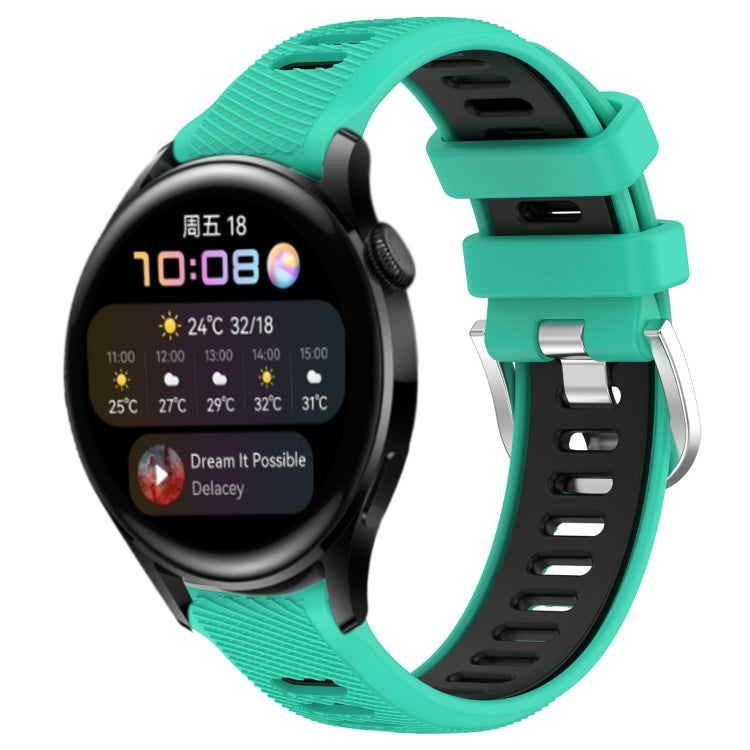 For Huawei Watch 3 22mm Sports Two-Color Steel Buckle Silicone Watch Band(Lake Blue+Black) - Smart Wear by PMC TechLife | Online Shopping South Africa | PMC TechLife
