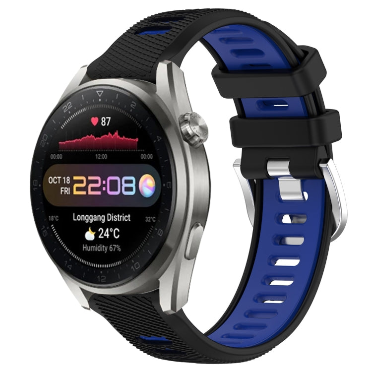 For Huawei Watch 3 Pro New 22mm Sports Two-Color Steel Buckle Silicone Watch Band(Black+Blue) - Smart Wear by PMC TechLife | Online Shopping South Africa | PMC TechLife