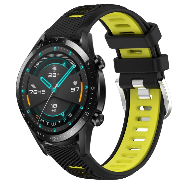 For Huawei GT2 46mm 22mm Sports Two-Color Steel Buckle Silicone Watch Band(Black+Lime Green) - Smart Wear by PMC TechLife | Online Shopping South Africa | PMC TechLife