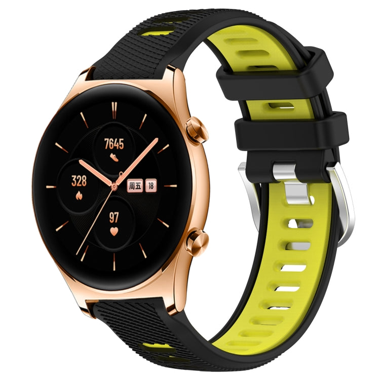 For Honor Watch GS 3 22mm Sports Two-Color Steel Buckle Silicone Watch Band(Black+Lime Green) - Smart Wear by PMC Jewellery | Online Shopping South Africa | PMC Jewellery